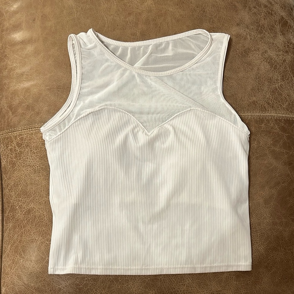 Kortni Jeane Ribbed White Netted Mesh Sweetheart Swim Top
